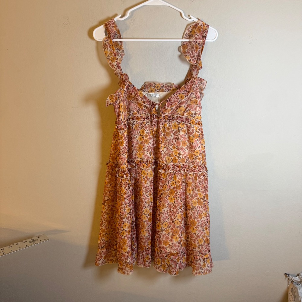 Patrons of Peace Orange Floral Ruffle Tiered Mini Dress Womens Medium J3075F32